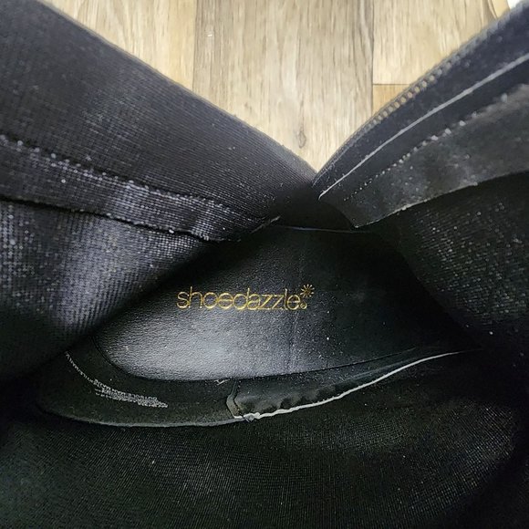 Shoe Dazzle Ayson Women's Size 10 Black High Heel Pointed Toe‎ Zip Booties Chain - Picture 3 of 9